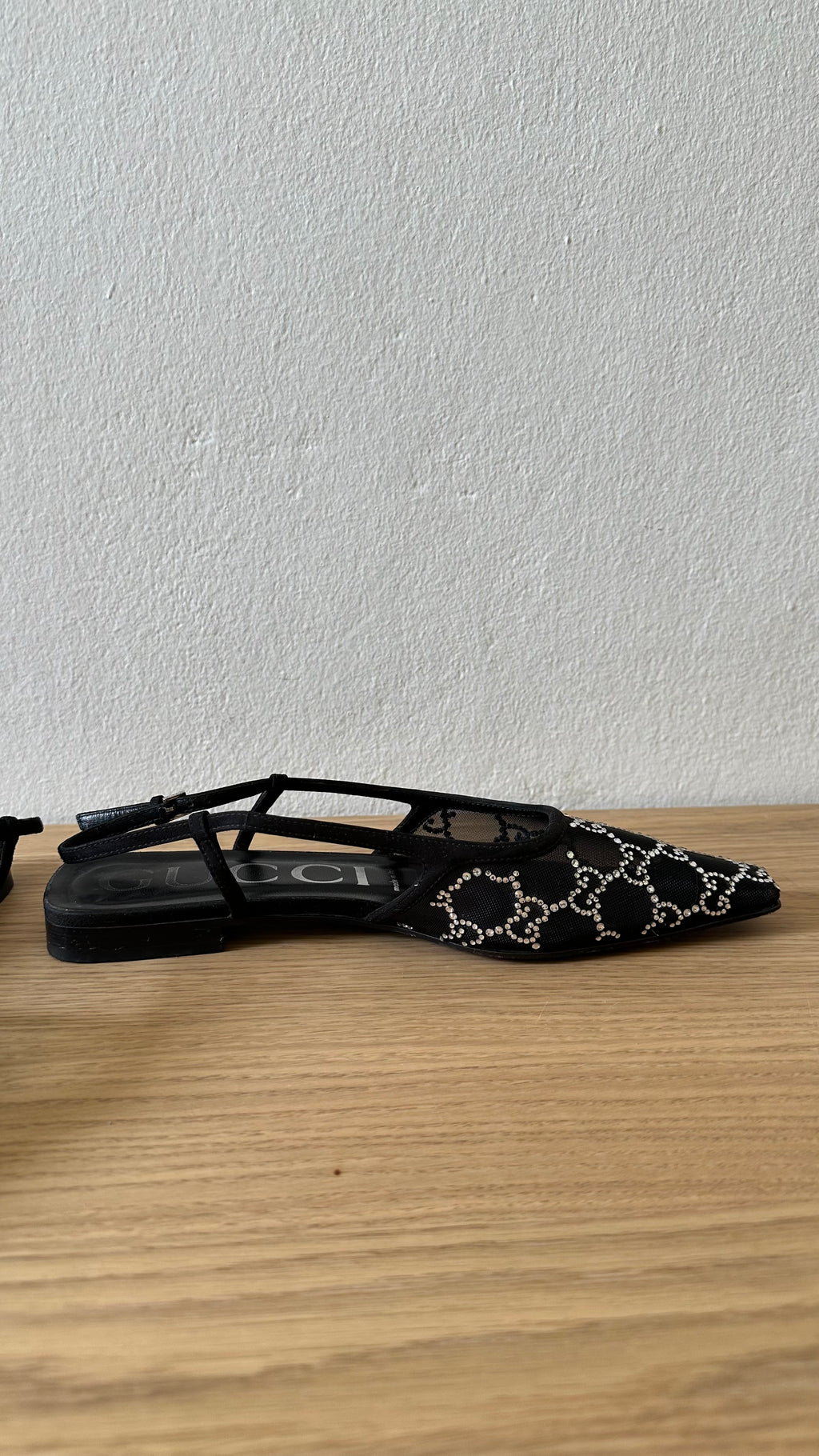 Ballerine slingback Gucci "Demi" in rete e cristalli GG – Taglia 37,5