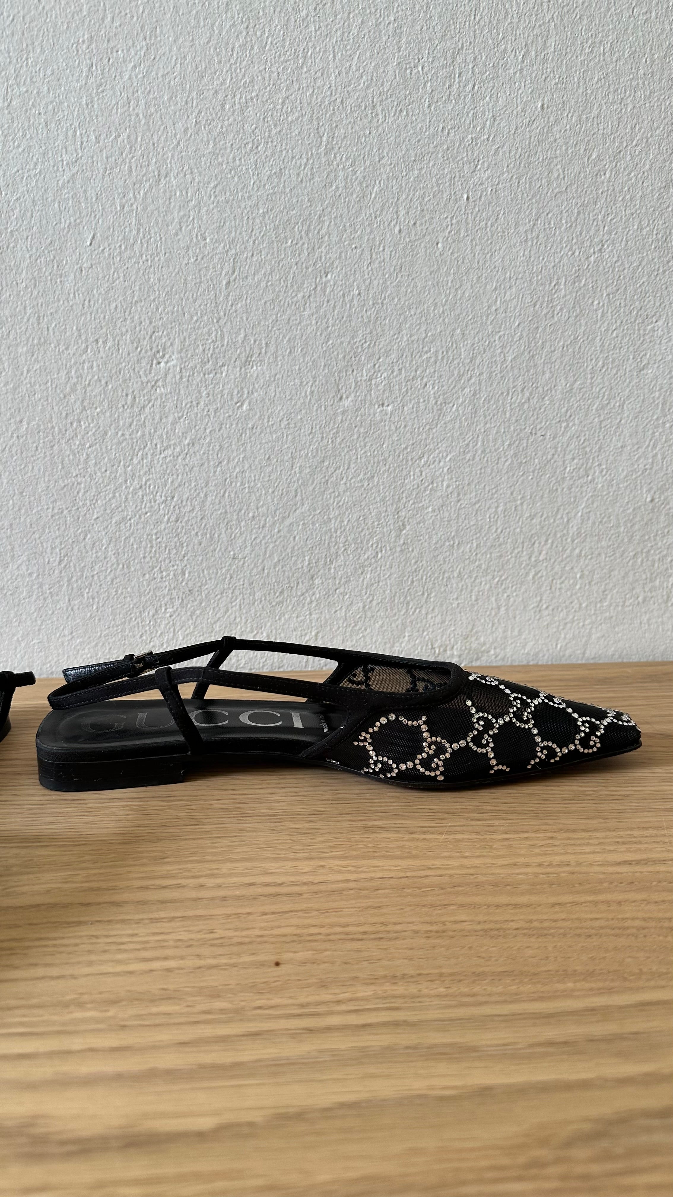 Ballerine slingback Gucci "Demi" in rete e cristalli GG – Taglia 37,5