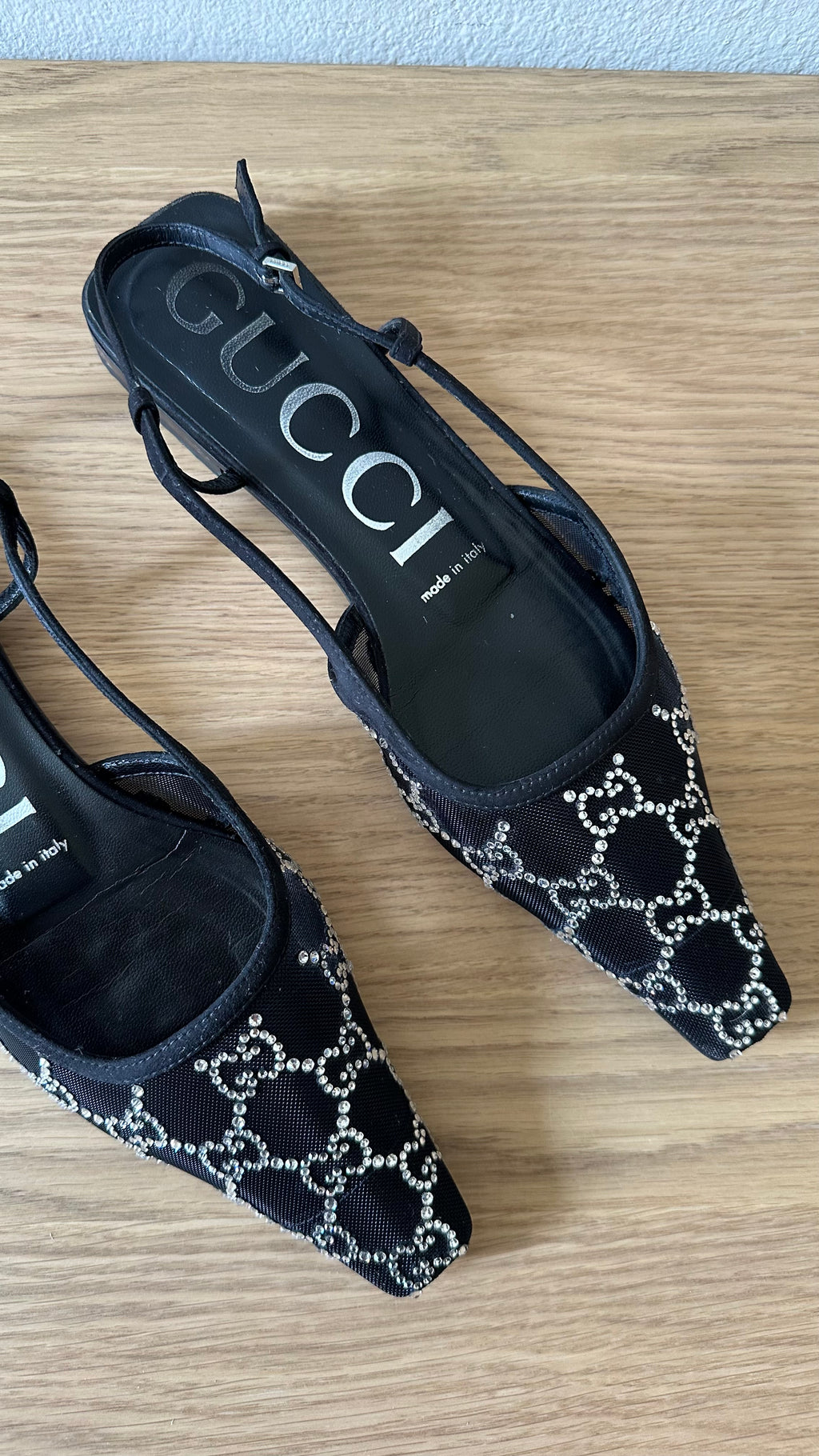 Ballerine slingback Gucci "Demi" in rete e cristalli GG – Taglia 37,5