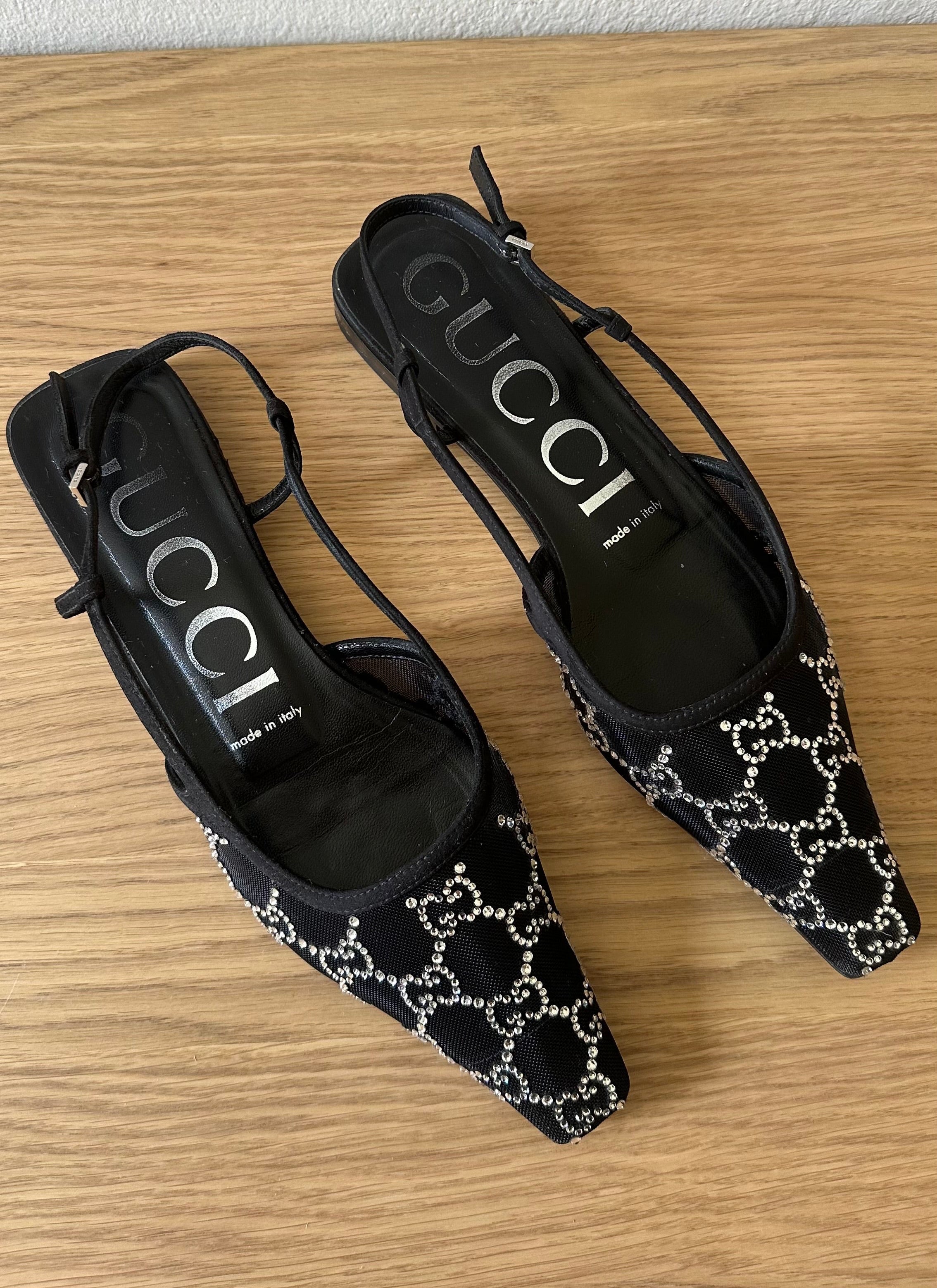 Ballerine slingback Gucci "Demi" in rete e cristalli GG – Taglia 37,5