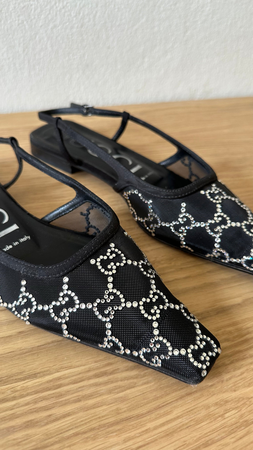 Ballerine slingback Gucci "Demi" in rete e cristalli GG – Taglia 37,5