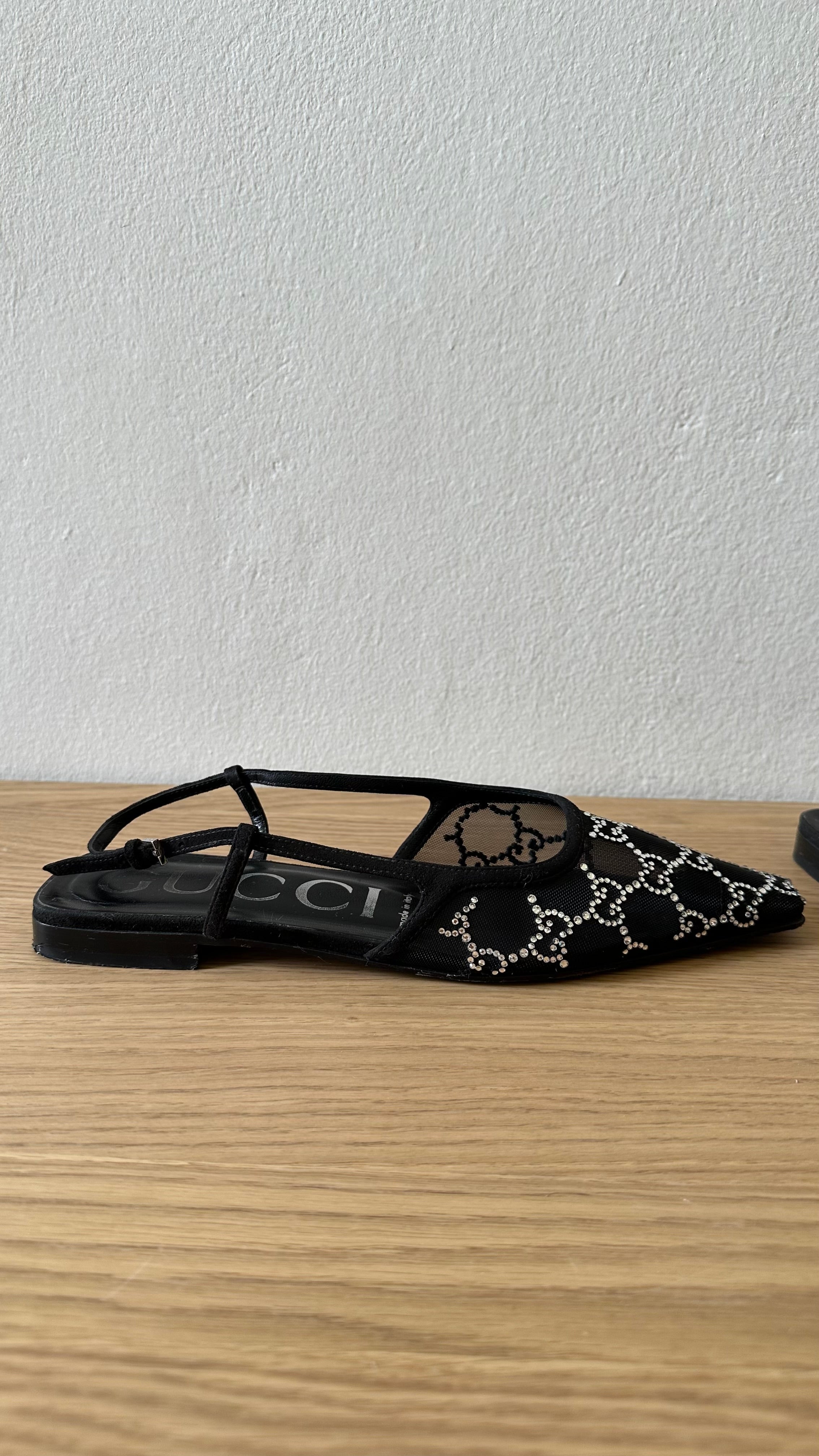 Ballerine slingback Gucci "Demi" in rete e cristalli GG – Taglia 37,5
