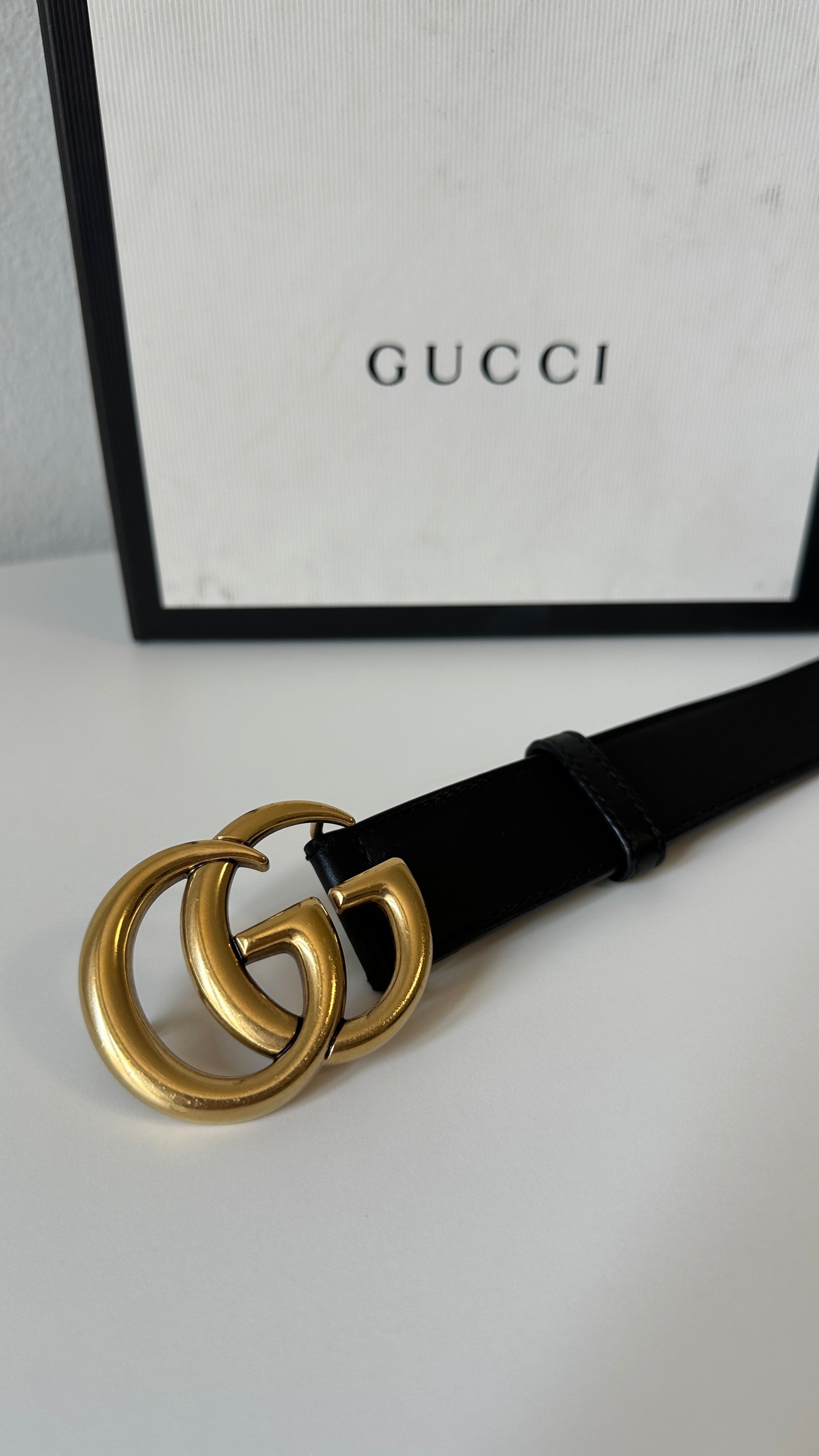 Gucci – Cintura GG Marmont in Pelle Nera, ca. 2010s