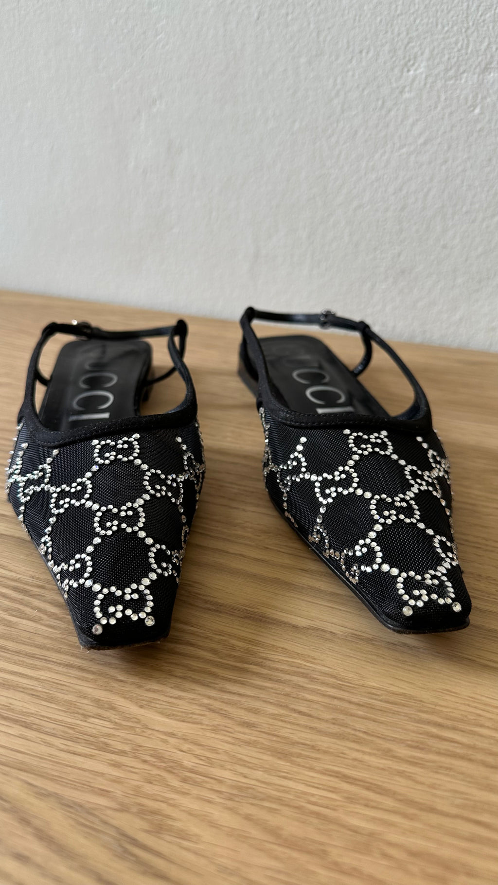 Ballerine slingback Gucci "Demi" in rete e cristalli GG – Taglia 37,5