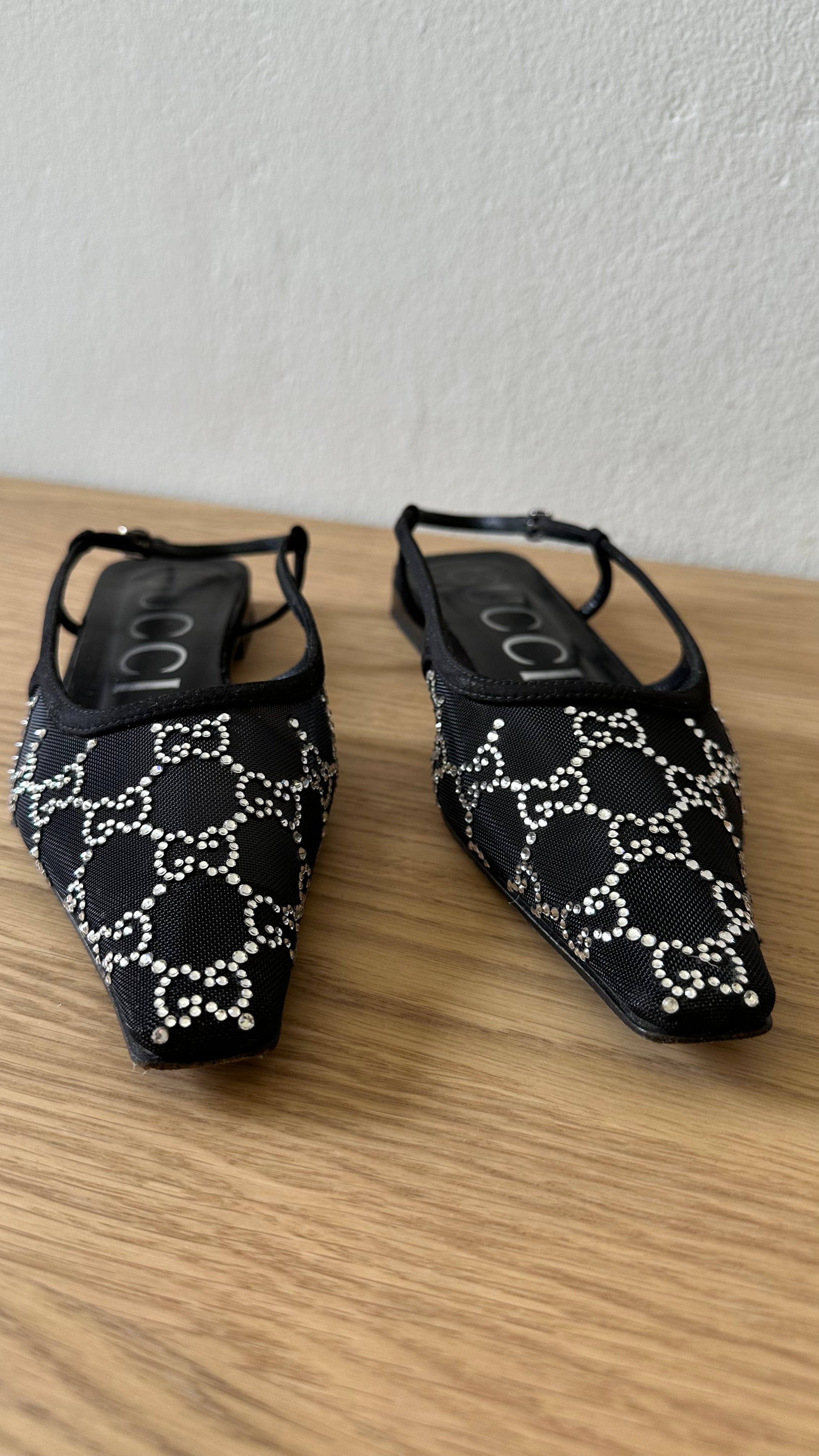 Ballerine slingback Gucci "Demi" in rete e cristalli GG – Taglia 37,5